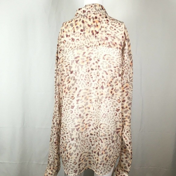 Asos Design Shirt Womens Sz L Beige Leopard Print Chiffon Sheer Tunic Top - Picture 3 of 9